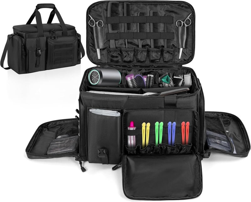 LASUK Barber Hairdresser Bag Supplies Bag with Adjustable Dividers, Barber Tools Storage Hair Clipper Case Organizer for Scissors Clippers Trimmers & Haircut Kits, Barber Travel Case - Image 1